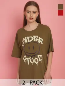 MACK JONNEY Women Pack Of 2 Printed Oversized T-shirts