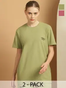 MACK JONNEY Women Pack Of 2 Solid Drop-Shoulder Sleeves Oversized T-shirts