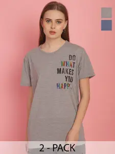 MACK JONNEY Women Pack Of 2 Typography Printed Drop-Shoulder Sleeves Oversized T-shirts