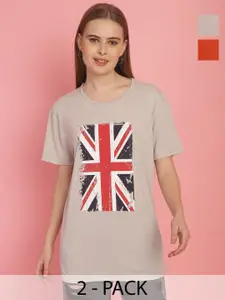 MACK JONNEY Pack Of 2 Women Printed Round Neck Oversized T-shirt