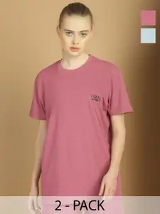 MACK JONNEY Pack Of 2 Women Solid Round Neck T-shirt