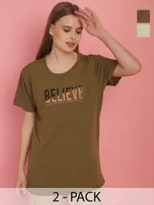 MACK JONNEY Women Pack Of 2 Typography Printed Drop-Shoulder Sleeves Oversized T-shirts