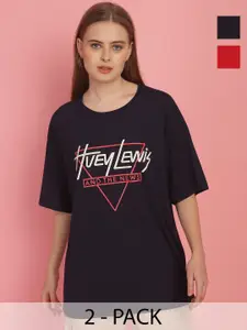 MACK JONNEY Women Pack Of 2 Printed Drop-Shoulder Sleeves Oversized T-shirts