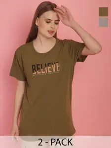 MACK JONNEY Women Pack Of 2 Typography Printed Drop-Shoulder Sleeves Oversized T-shirts