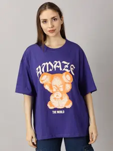 THE HOLLANDER Women Typography Printed Raw Edge T-shirt