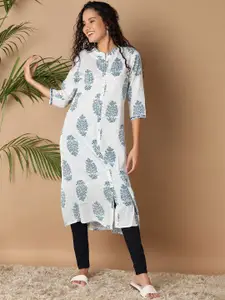 V-Mart Floral Printed Mandarin Collar Straight Kurta
