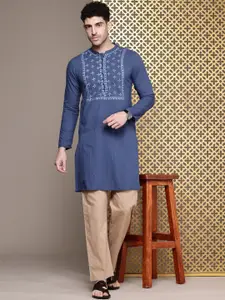 House of Pataudi Pure Cotton Embroidered Thread Work Jashn Kurta with Trousers