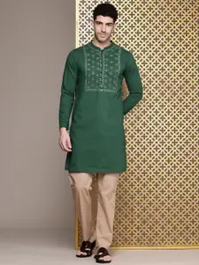 House of Pataudi Pure Cotton Embroidered Thread Work Jashn Kurta with Trousers