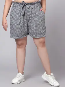 Indietoga Women Plus Size Checked Cotton Shorts