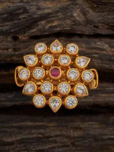 Kushal's Fashion Jewellery 92.5 Pure Silver Gold Plated Stone Studded Finger Ring