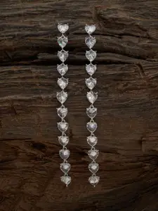Kushal's Fashion Jewellery  Rhodium-Plated Cubic Zirconia Heart Shaped Drop Earrings
