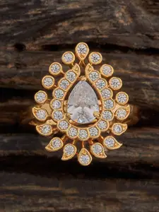 Kushal's Fashion Jewellery Gold Plated Cubic Zirconia Stone Embellished Bridal Finger Ring