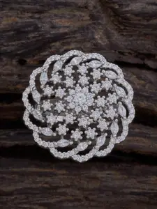Kushal's Fashion Jewellery Rhodium-Plated Cubic Zirconia-Studded Adjustable Finger Ring