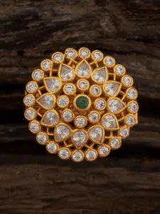 Kushal's Fashion Jewellery Gold-Plated Stone-Studded 925 Silver Adjustable Finger Ring