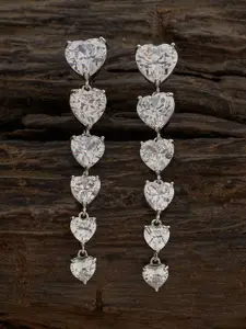 Kushal's Fashion Jewellery Rhodium Plated Cubic Zirconia Heart Shaped Drop Earrings