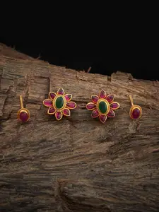 Kushal's Fashion Jewellery Embellished Bridal Set of 2 Gold Plated 92.5 Silver Studs