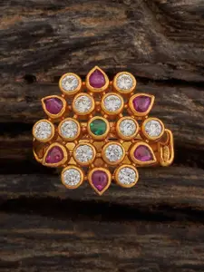 Kushal's Fashion Jewellery Gold-Plated Stone-Studded 925 Silver Adjustable Finger Ring
