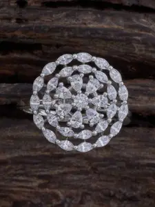 Kushal's Fashion Jewellery Rhodium Gold Plated Zircon Stone Embellished Bridal Finger Ring