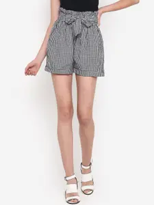 Indietoga Women Checked High-Rise Cotton Shorts