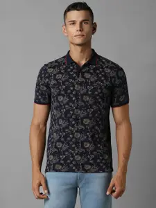 Louis Philippe Jeans Men Typography Printed Polo Collar Pockets Slim Fit T-shirt