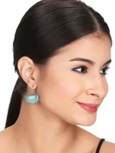 Anvik Silver Plated Stone Studded Crescent Shaped Drop Earrings