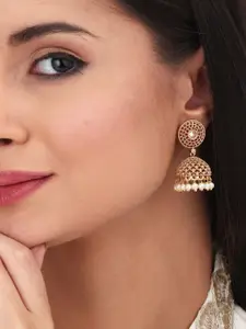 Anvik Gold Plated Stone Studded & Beaded Dome Shaped Jhumkas