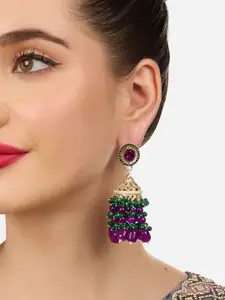 Zaveri Pearls Gold-Plated Stone Studded & Beaded Jhumkas