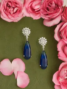 Zaveri Pearls Silver-Plated Cubic Zirconia Studded Drop Earrings