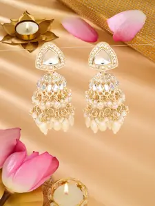 Zaveri Pearls Gold-Plated Austrian Diamonds Studded & Beaded Drop Earrings