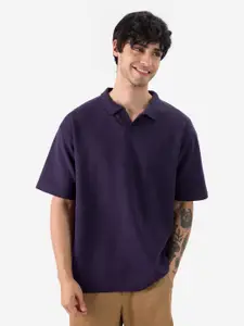 The Souled Store Men Polo Collar Solid Oversized T-shirt