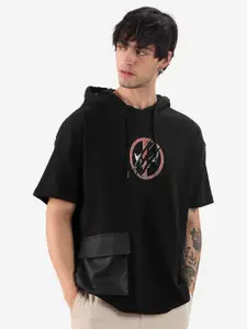 The Souled Store Men Graphic Marvel Printed Pocket Hooded Cotton Oversized T-shirt
