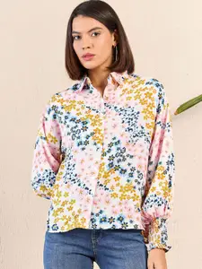RARE Women Floral Opaque Printed Casual Shirt EP8133-White