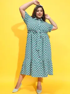 Oxolloxo Plus Size Printed Shirt Midi Dress