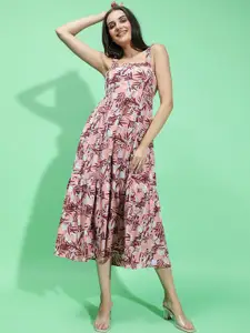 Oxolloxo Printed Sleeveless Fit & Flare Midi Dress