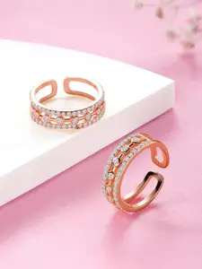 Peora Rose Gold-Plated Cubic Zirconia Toe Rings