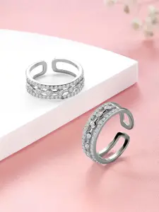 Peora Silver-Plated Cubic Zirconia Toe Rings