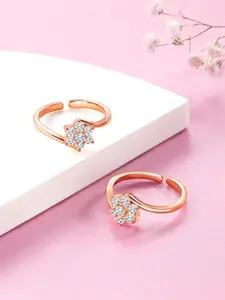 Peora Rose Gold-Plated Cubic Zirconia Toe Rings