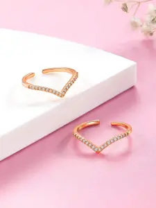 Peora Rose Gold-Plated Cubic Zirconia Studded Toe Rings