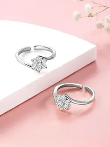 Peora Silver-Plated Cubic Zirconia Studded Toe Rings