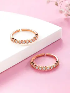 Peora Rose Gold-Plated Cubic Zirconia Studded Toe Rings
