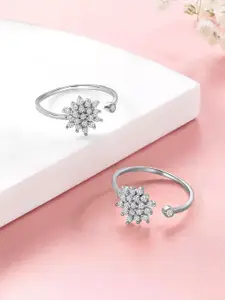 Peora Silver-Plated Cubic Zirconia Studded Adjustable Floral Toe Ring