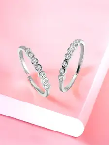 Peora Silver-Plated Cubic Zirconia Studded Adjustable Toe Ring