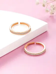 Peora Rose Gold-Plated Cubic Zirconia Studded Adjustable Toe Ring