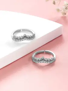 Peora Silver-Plated Cubic Zirconia Studded Toe Rings