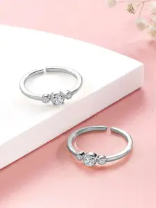 Peora Silver-Plated Cubic Zirconia Studded Toe Rings