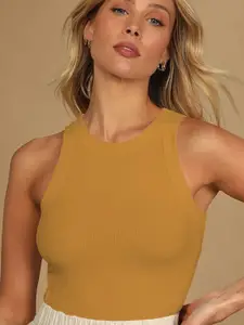 TOOCHKI Women Round Neck Sleeveless Lycra Fitted Crop Tank Top