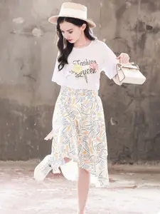 INCLUD Girls Printed T-shirt With Skirt