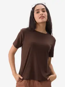 The Souled Store Women Solid Knits Round Neck Relaxed Fit T-shirt