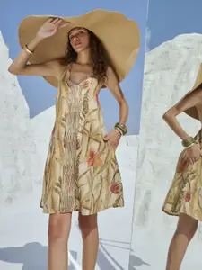 Zaccai Women's Cotton Floral Printed Halter Neck A-Line Dress