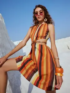 ZACCAI Striped Cotton Fit & Flare Dress with Cut-Out Detail